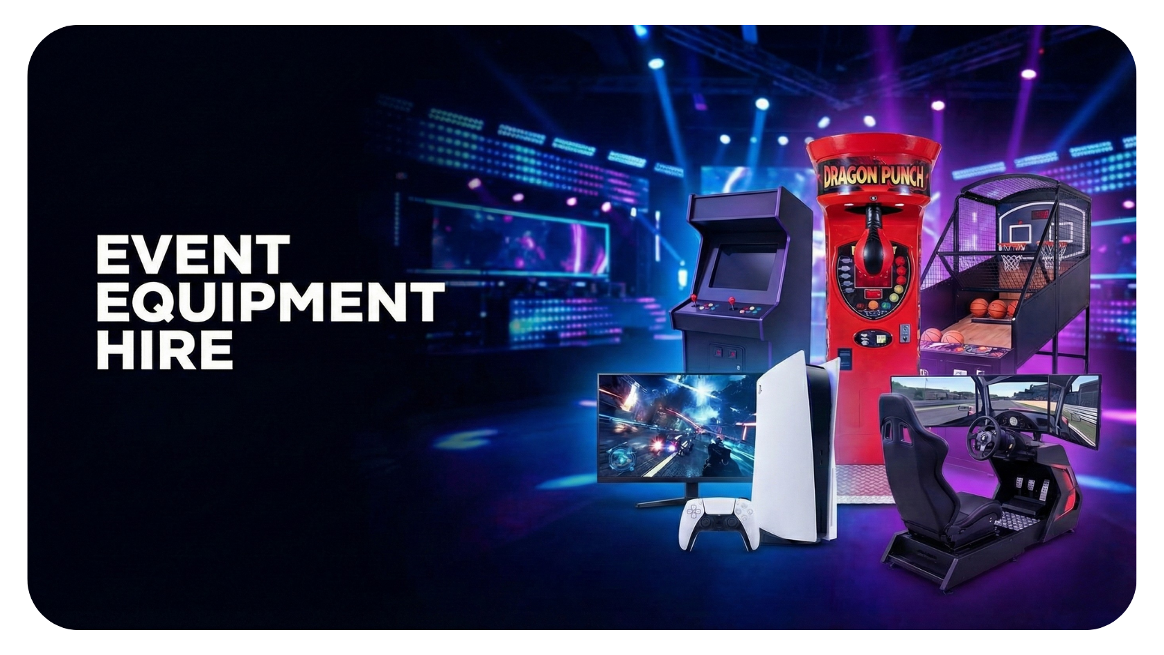 Event equipment hire – arcade machines, consoles and sim racing
