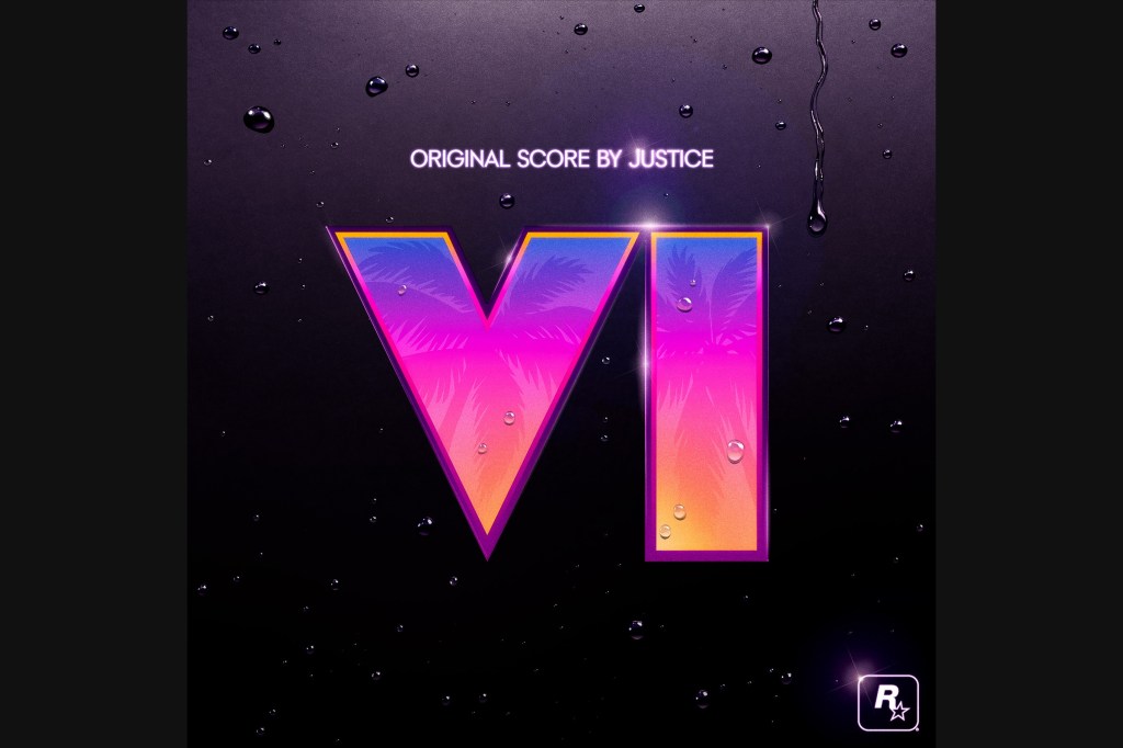 Official Grand Theft Auto VI Original Score by Justice cover, with the full artwork and Rockstar Games logo visible.