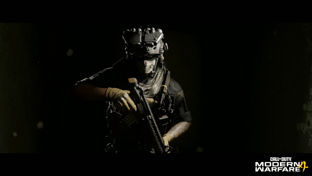 An armed soldier in dark Modern Warfare 4 promotional artwork, with the game logo at lower right.
