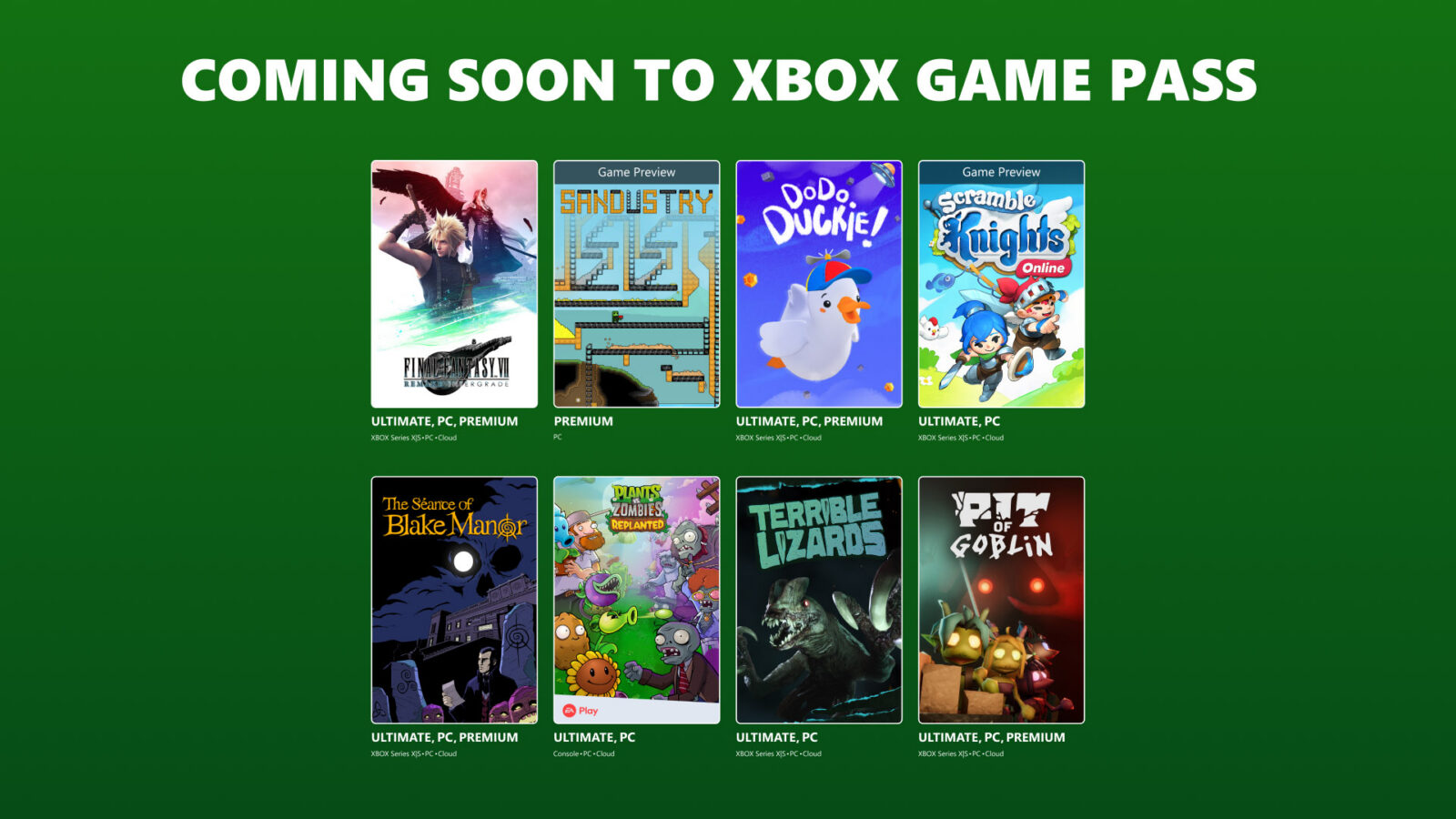 Official Xbox Game Pass coming-soon graphic featuring Final Fantasy VII Remake Intergrade and other October additions